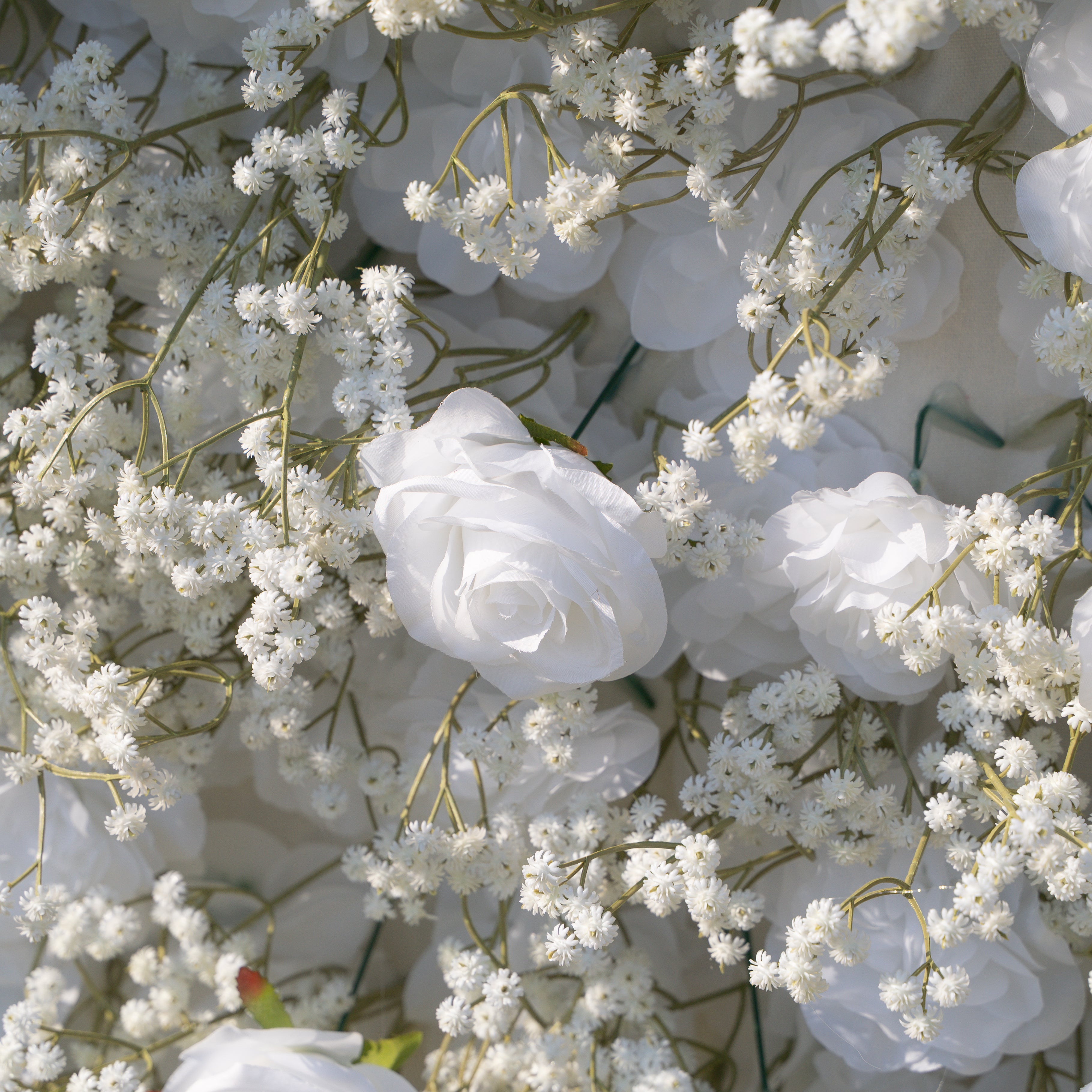 Shimmer 3D Floral Wall – White Roses &amp; Baby’s Breath, Perfect for Proposals &amp; Weddings