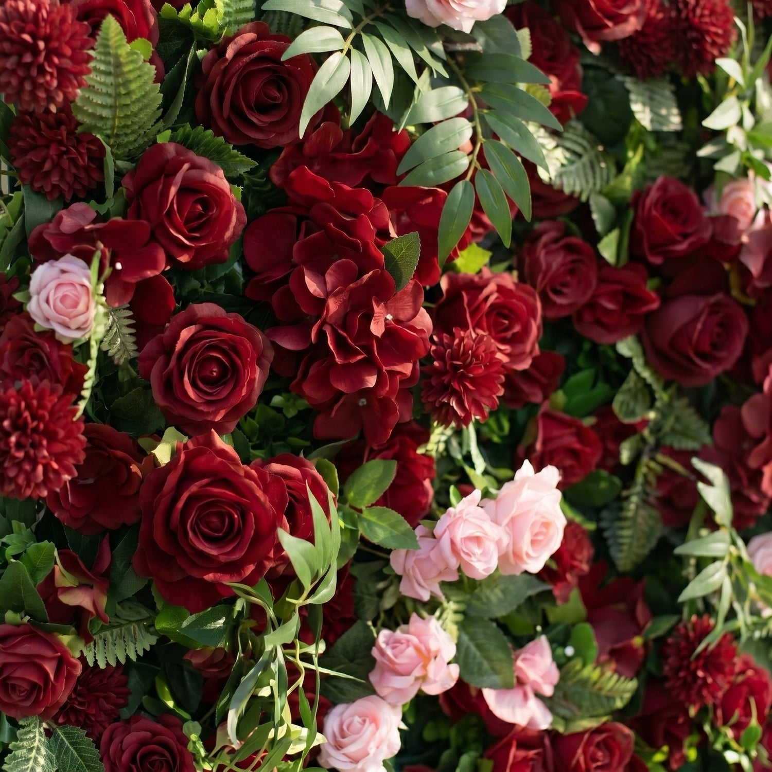 Daisy 3D Red Rose &amp; Greenery Flower Wall Fabric Artificial Zip Up Curtain Flower Wall For Wedding and Events Decoration