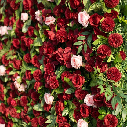 Daisy 3D Red Rose &amp; Greenery Flower Wall Fabric Artificial Zip Up Curtain Flower Wall For Wedding and Events Decoration