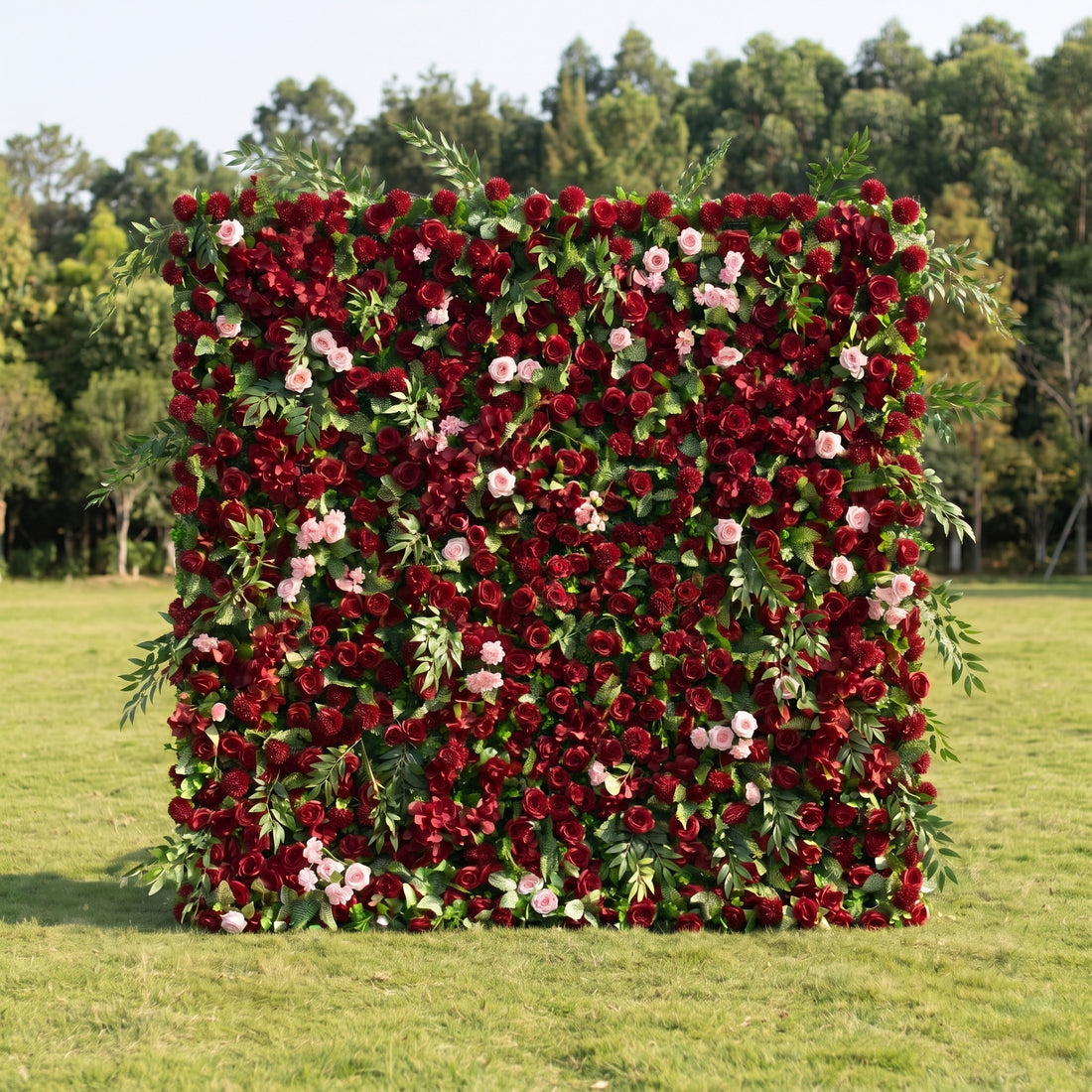Daisy 3D Red Rose &amp; Greenery Flower Wall Fabric Artificial Zip Up Curtain Flower Wall For Wedding and Events Decoration