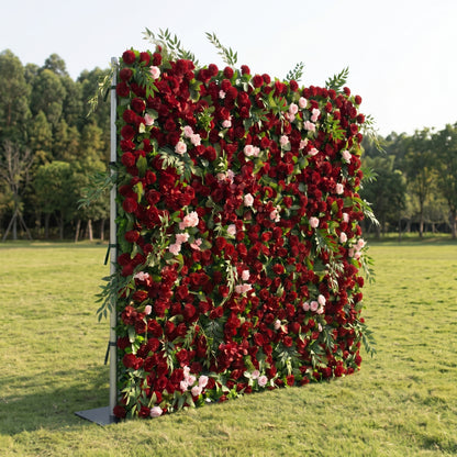 Daisy 3D Red Rose &amp; Greenery Flower Wall Fabric Artificial Zip Up Curtain Flower Wall For Wedding and Events Decoration