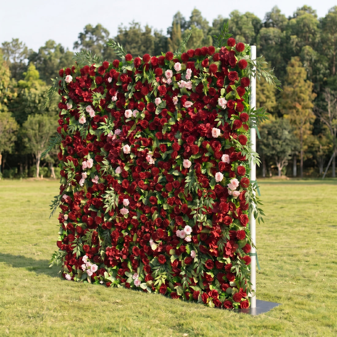 Daisy 3D Red Rose &amp; Greenery Flower Wall Fabric Artificial Zip Up Curtain Flower Wall For Wedding and Events Decoration