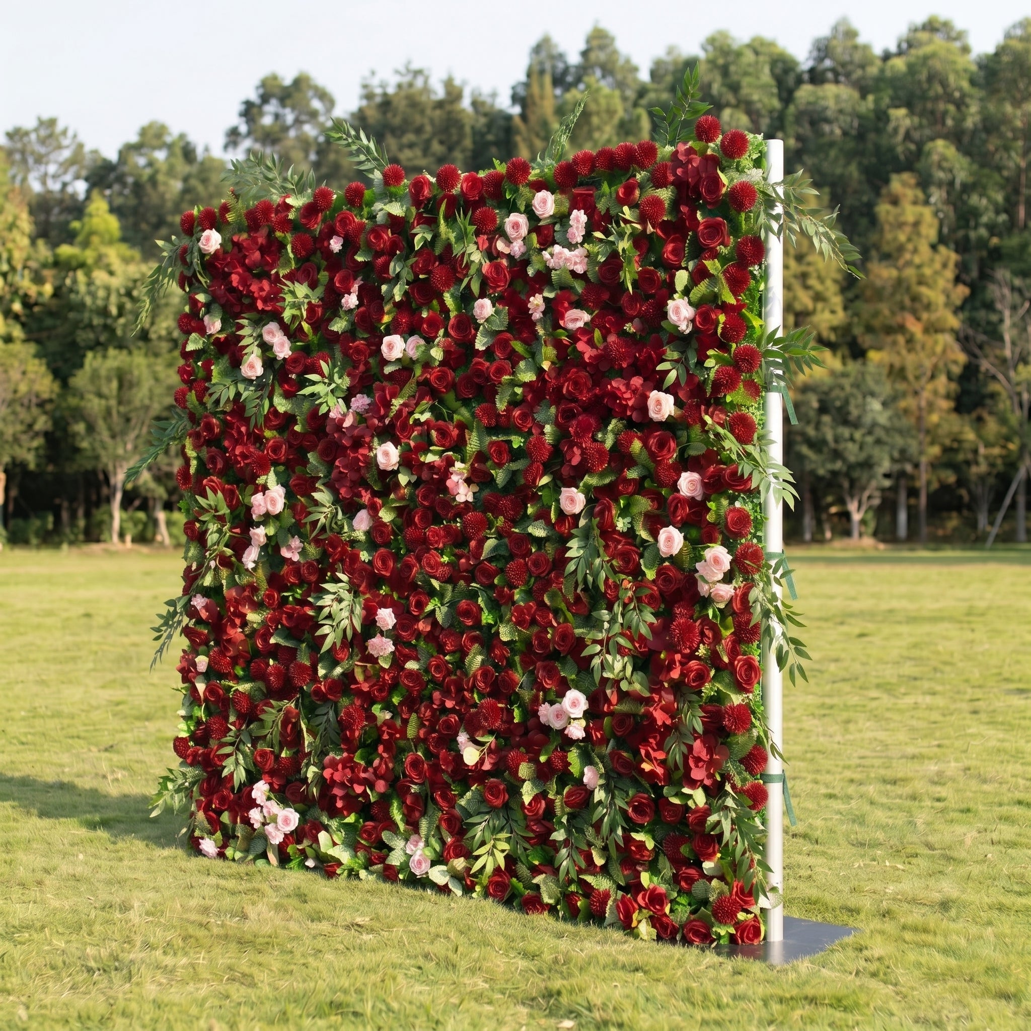 Daisy 3D Red Rose &amp; Greenery Flower Wall Fabric Artificial Zip Up Curtain Flower Wall For Wedding and Events Decoration