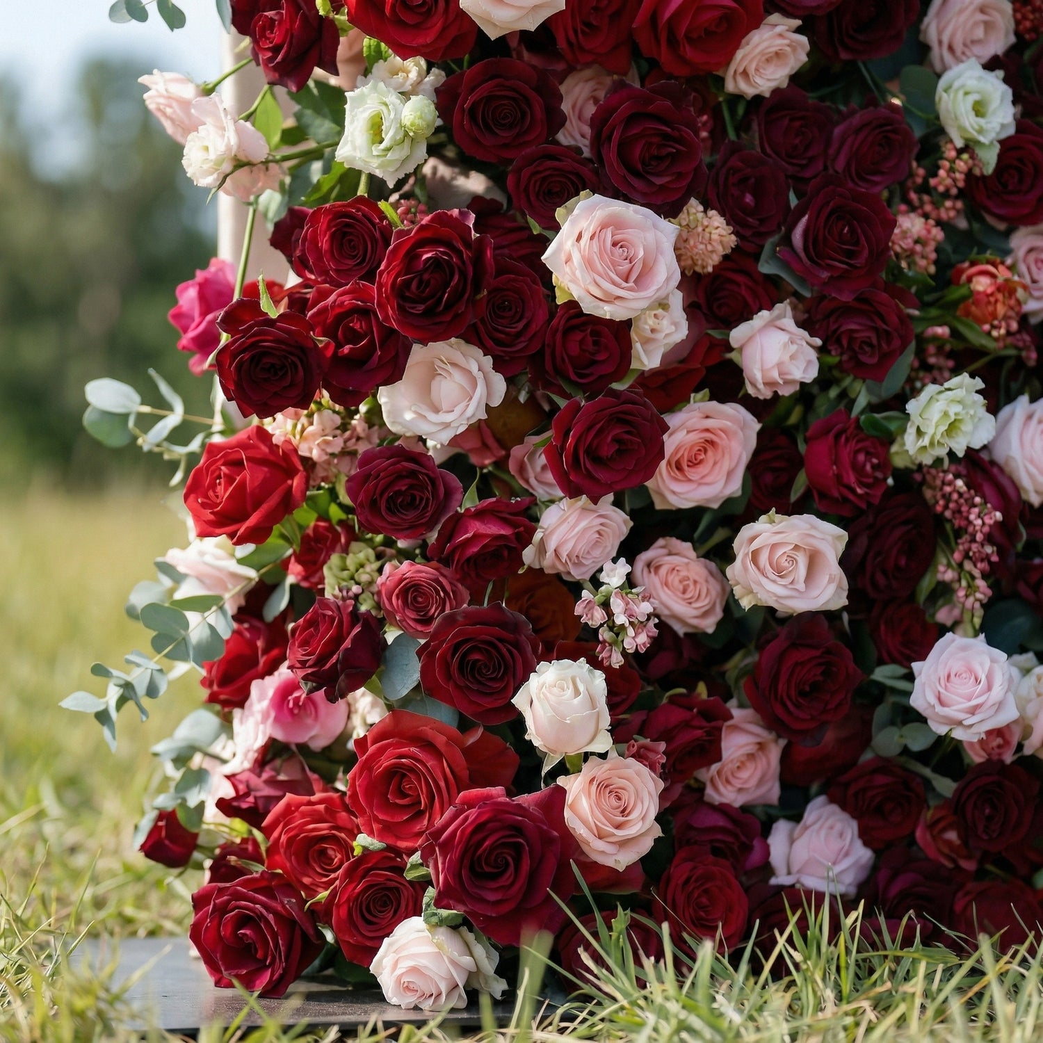 Delinine 4D Fabric Artificial Zip Up Curtain Red Rose Flower Wall For Wedding and Events Decoration