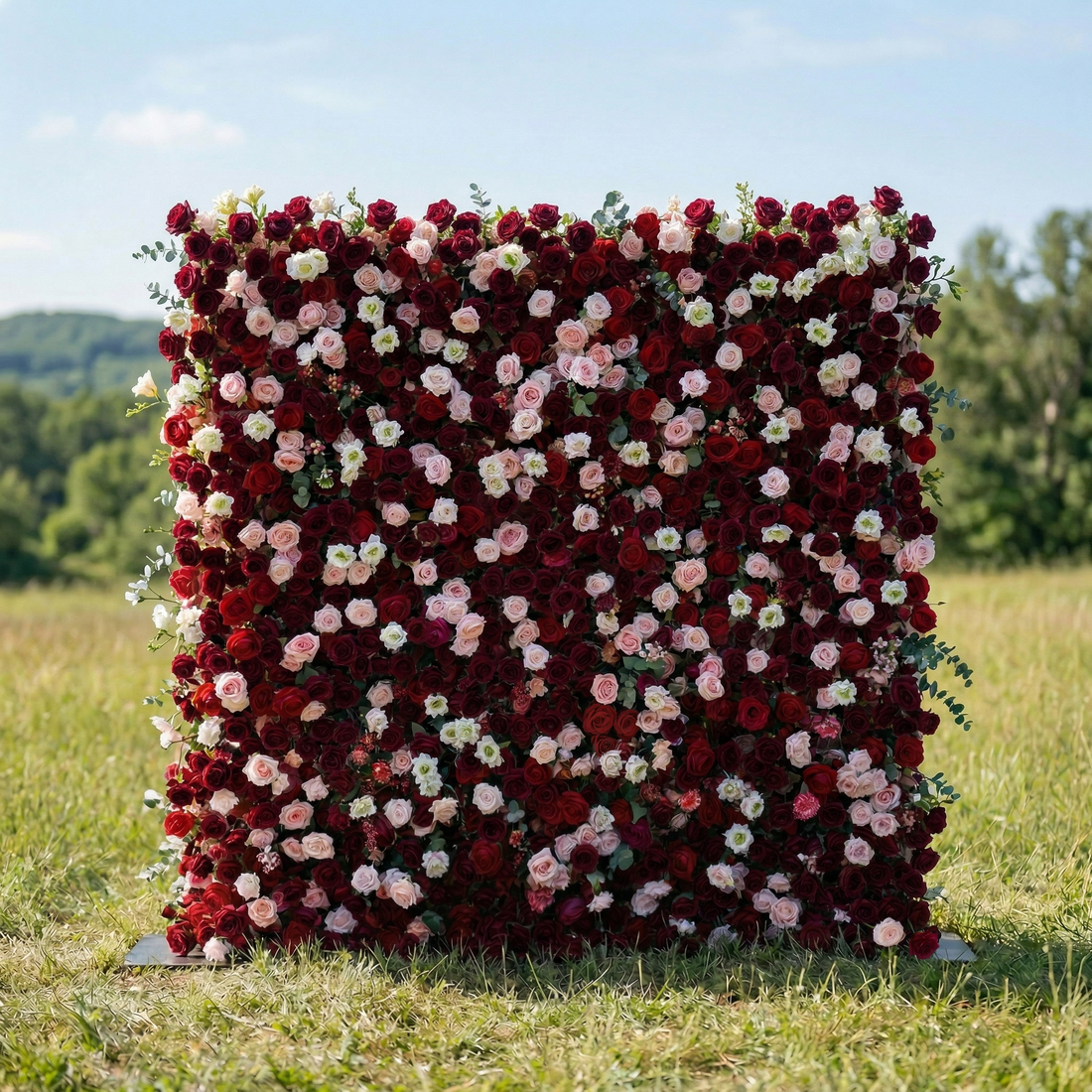 Delinine 4D Fabric Artificial Zip Up Curtain Red Rose Flower Wall For Wedding and Events Decoration
