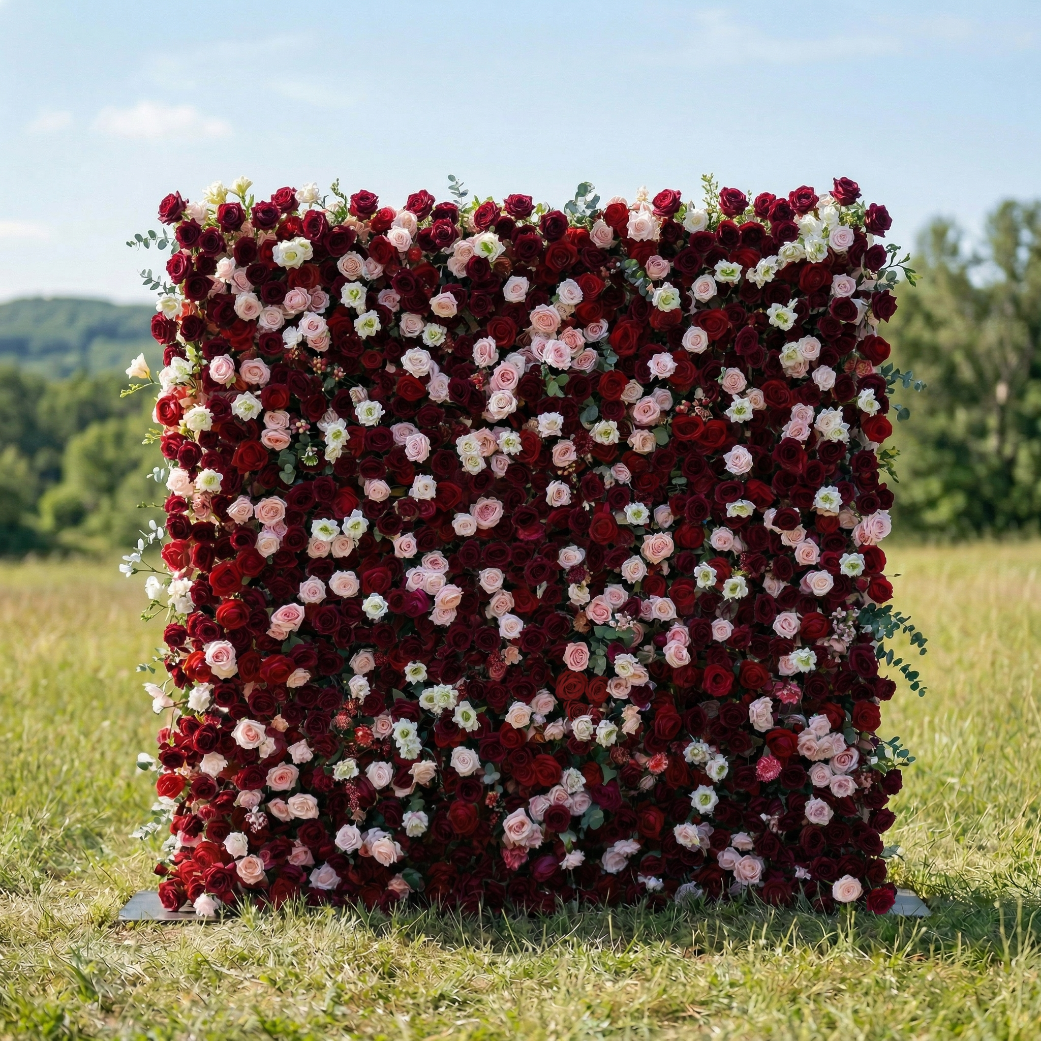 Delinine 4D Fabric Artificial Zip Up Curtain Red Rose Flower Wall For Wedding and Events Decoration