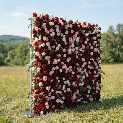 Delinine 4D Fabric Artificial Zip Up Curtain Red Rose Flower Wall For Wedding and Events Decoration