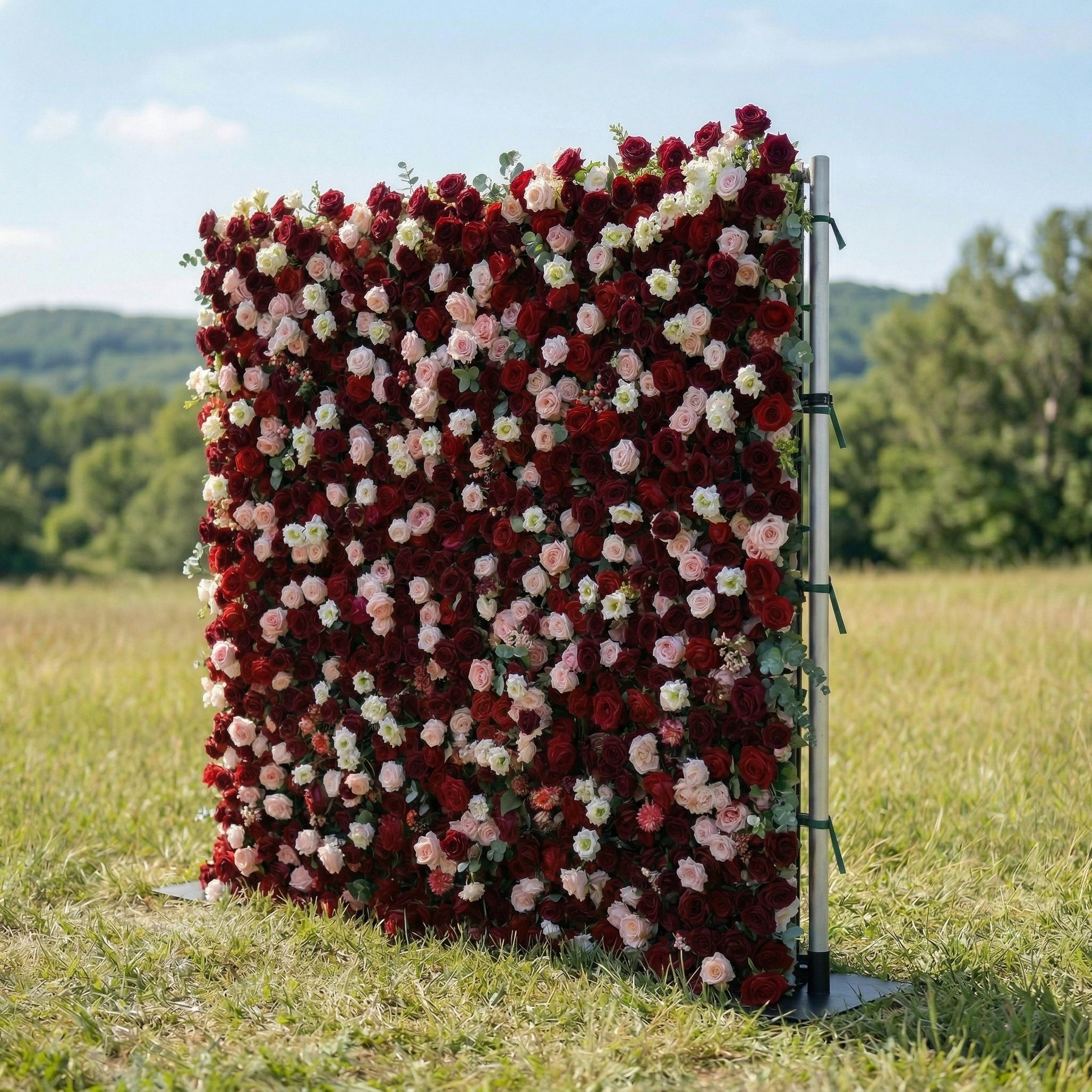Delinine 4D Fabric Artificial Zip Up Curtain Red Rose Flower Wall For Wedding and Events Decoration