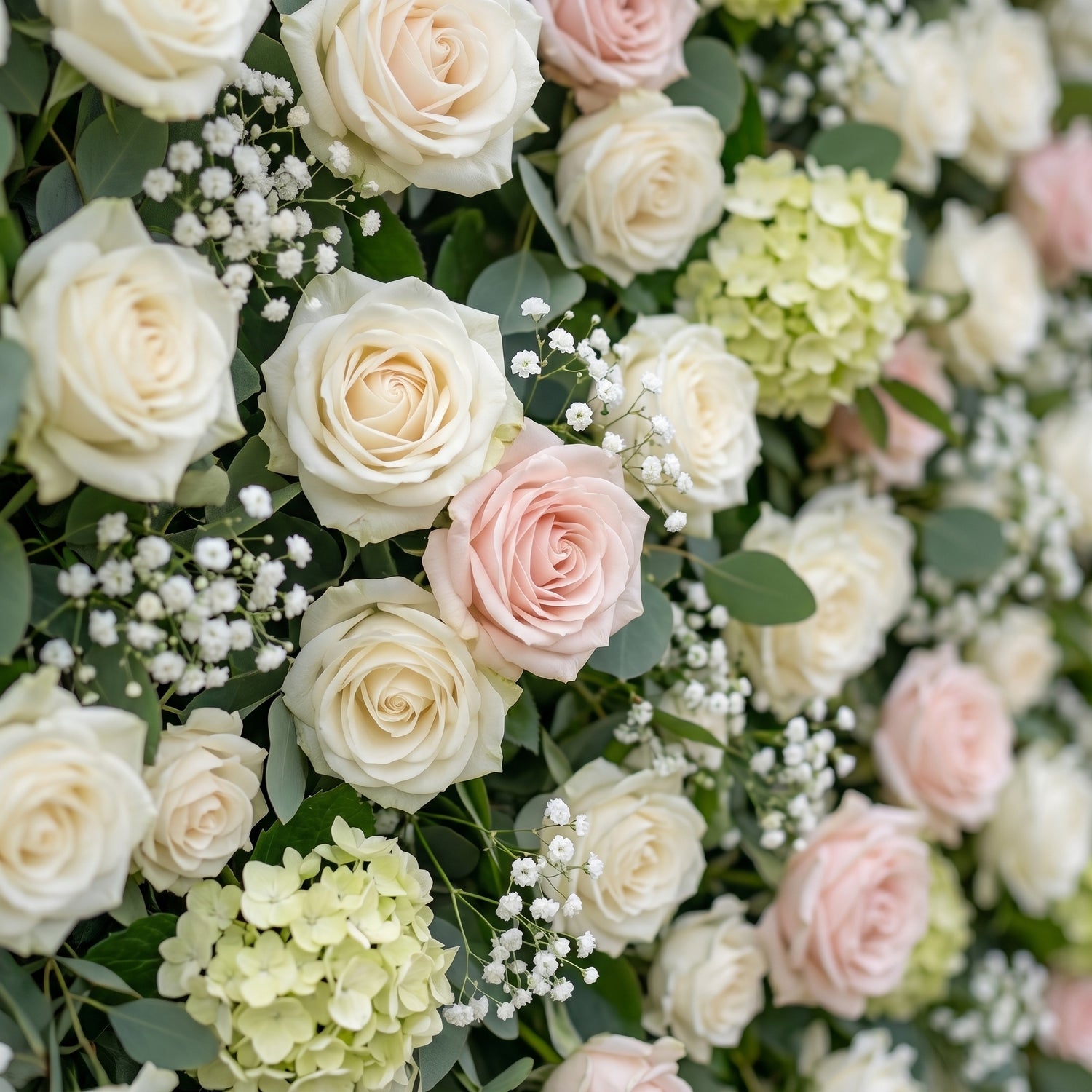 Della 3D White &amp; Greenery Flower Wall Fabric Artificial Zip Up Curtain Flower Wall For Wedding and Events Decoration