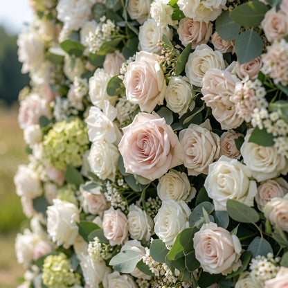 Della 3D White &amp; Greenery Flower Wall Fabric Artificial Zip Up Curtain Flower Wall For Wedding and Events Decoration