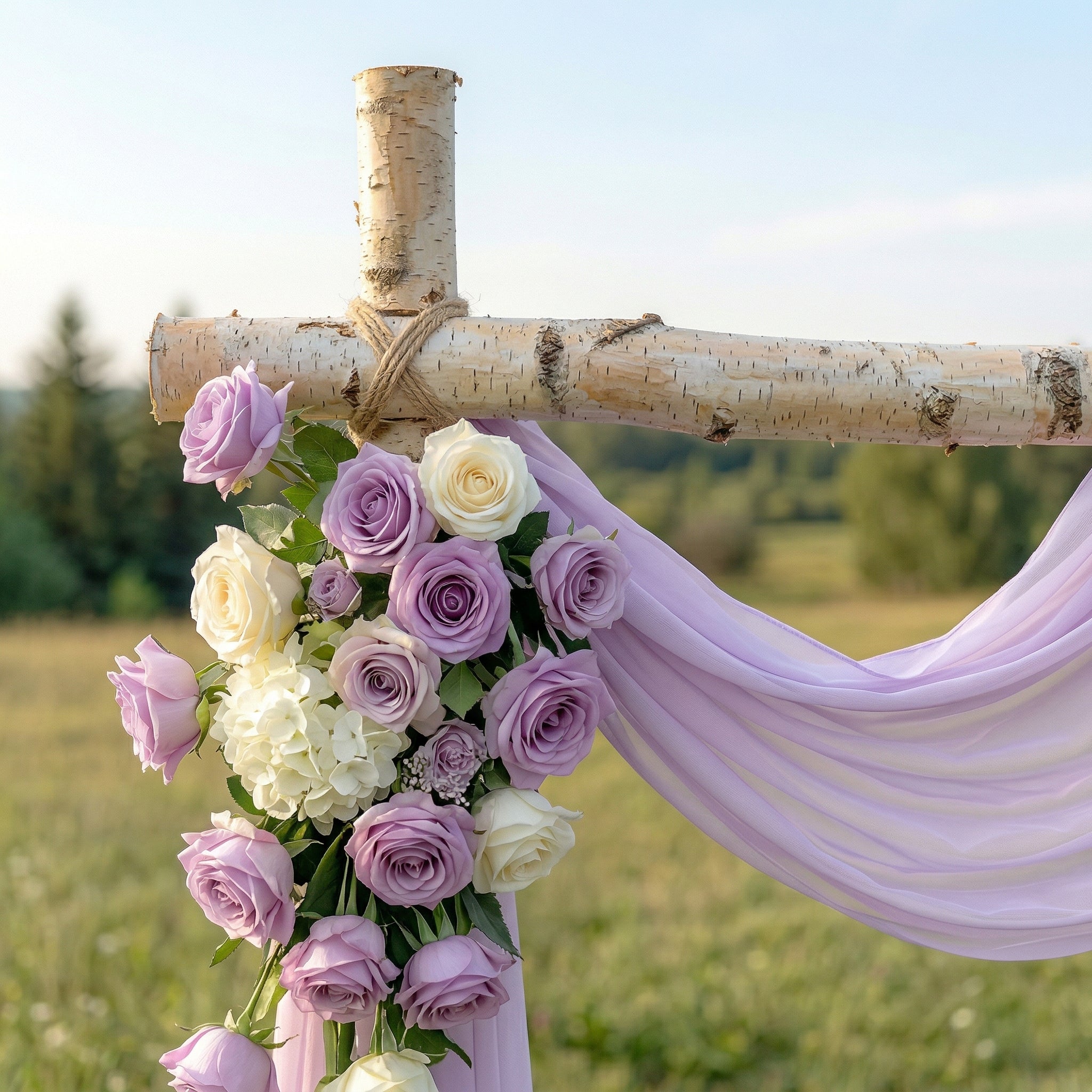 Dew Romantic Purple Rose Wedding Arch Flowers Swag with Sheer Drapes Set for Luxury Ceremony Decor