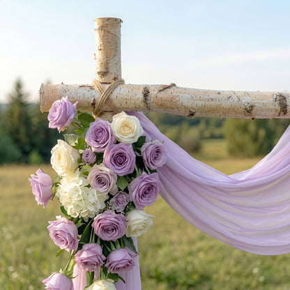 Dew Romantic Purple Rose Wedding Arch Flowers Swag with Sheer Drapes Set for Luxury Ceremony Decor