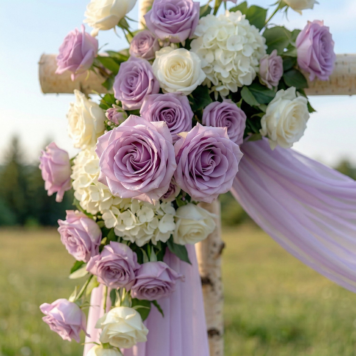 Dew Romantic Purple Rose Wedding Arch Flowers Swag with Sheer Drapes Set for Luxury Ceremony Decor