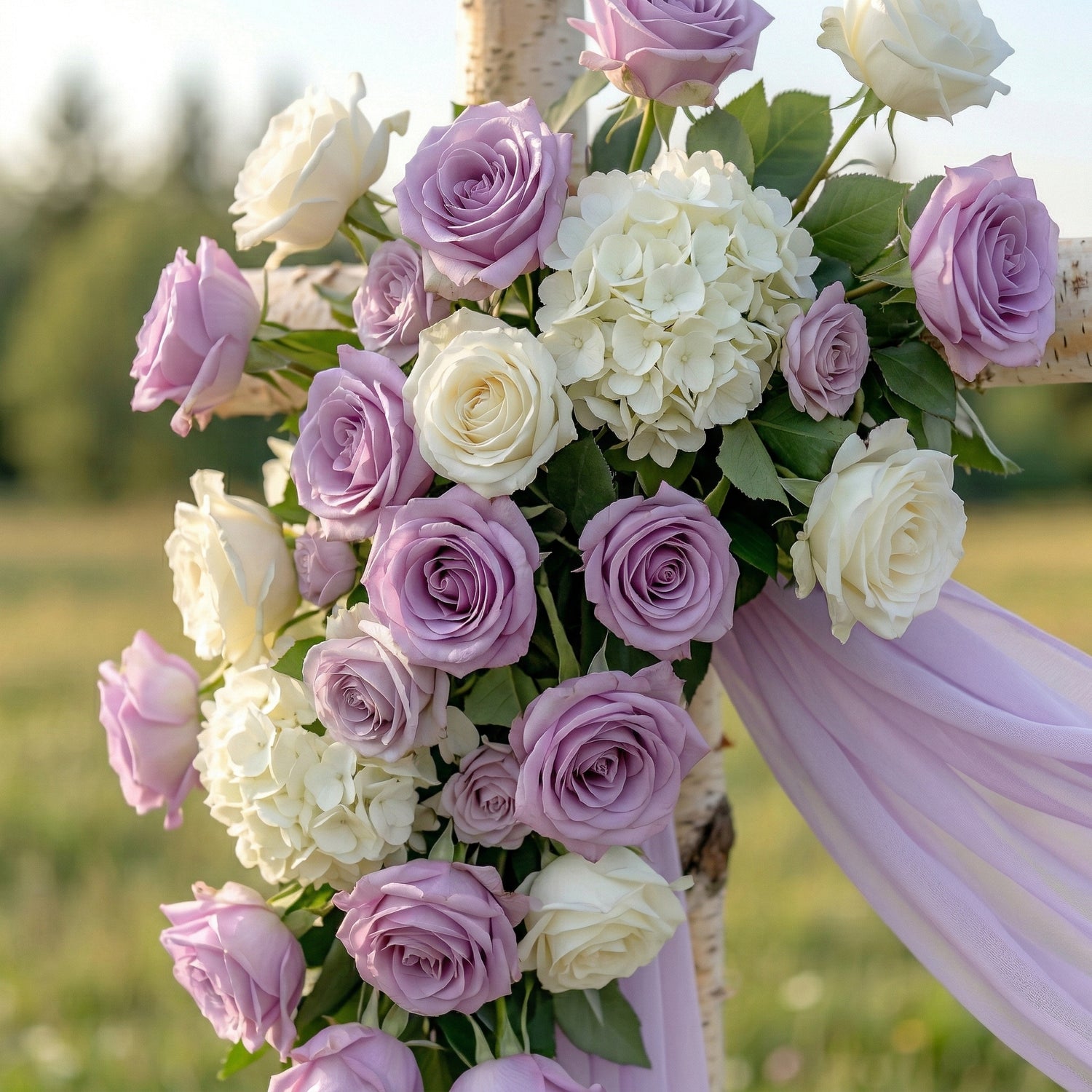 Dew Romantic Purple Rose Wedding Arch Flowers Swag with Sheer Drapes Set for Luxury Ceremony Decor