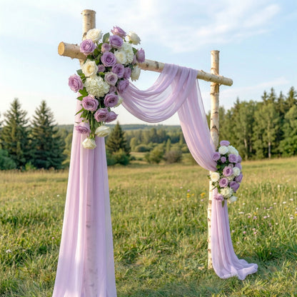 Dew Romantic Purple Rose Wedding Arch Flowers Swag with Sheer Drapes Set for Luxury Ceremony Decor
