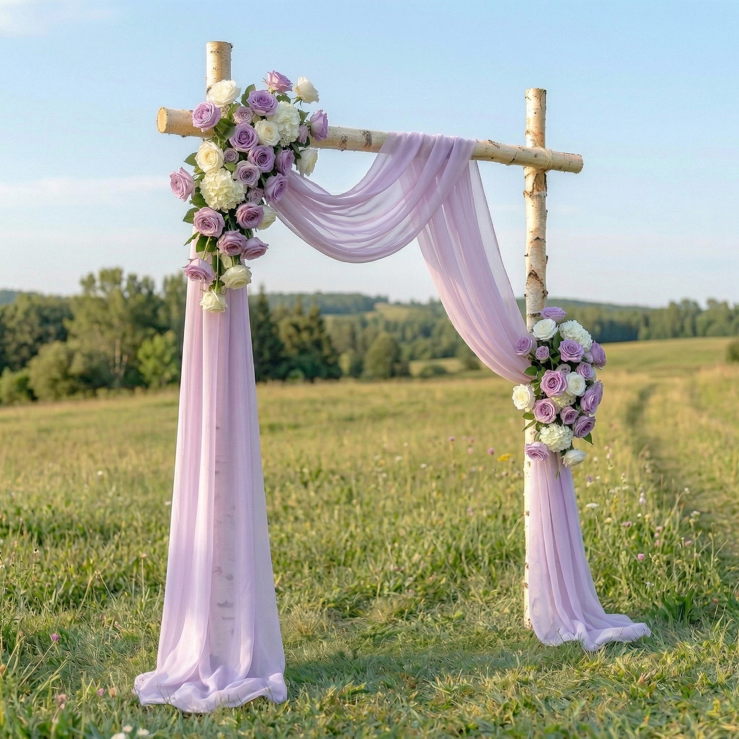Dew Romantic Purple Rose Wedding Arch Flowers Swag with Sheer Drapes Set for Luxury Ceremony Decor