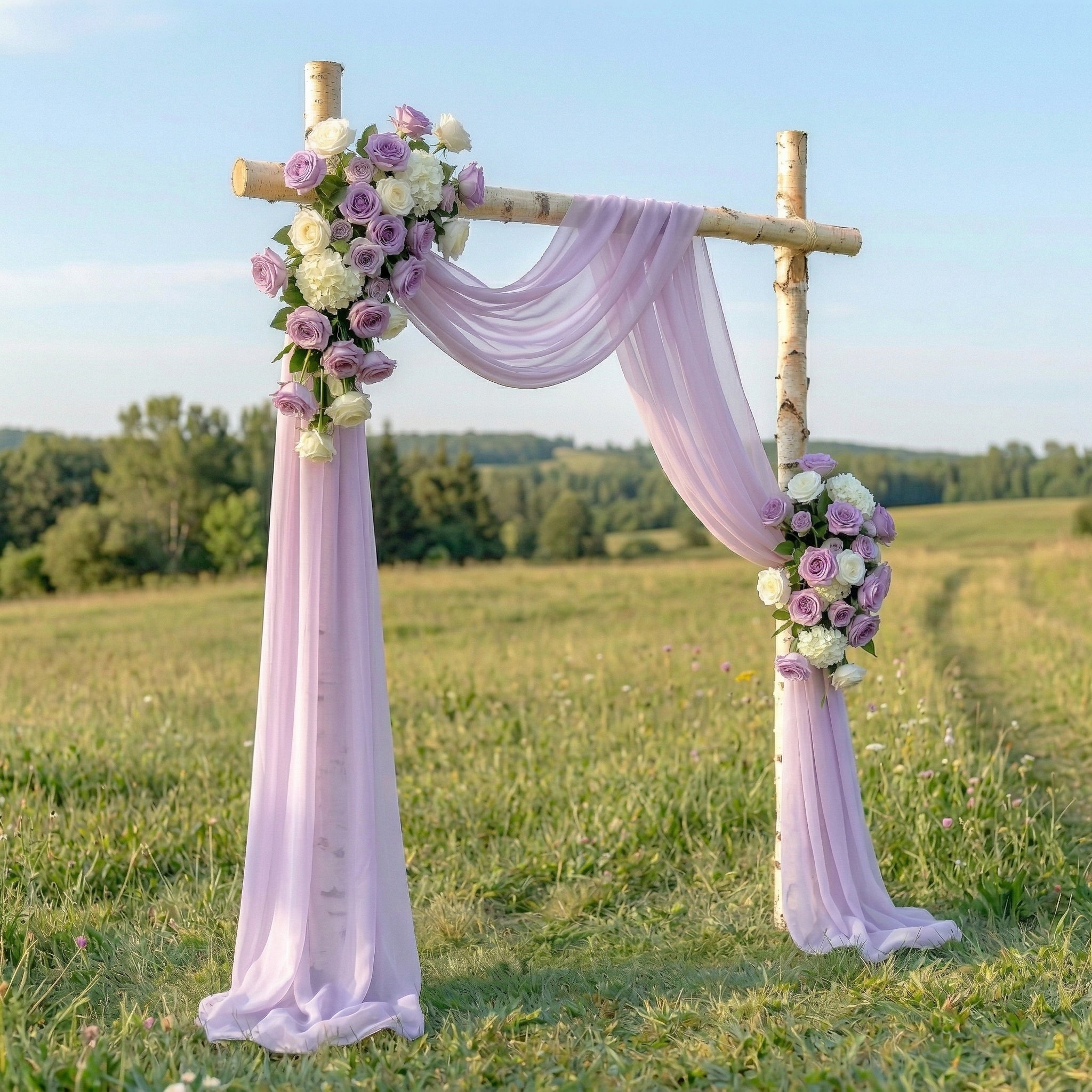 Dew Romantic Purple Rose Wedding Arch Flowers Swag with Sheer Drapes Set for Luxury Ceremony Decor