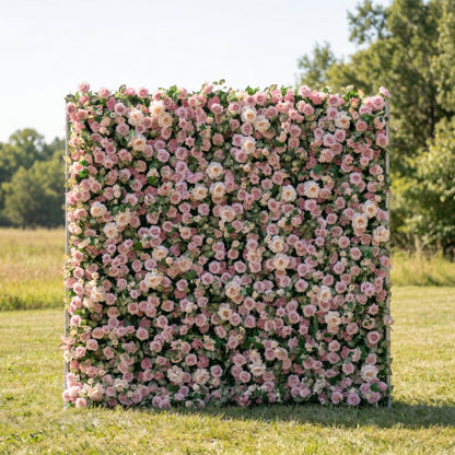 Dewy 3D Pink Flower Wall Fabric Artificial Zip Up Curtain Flower Wall For Wedding and Events Decoration