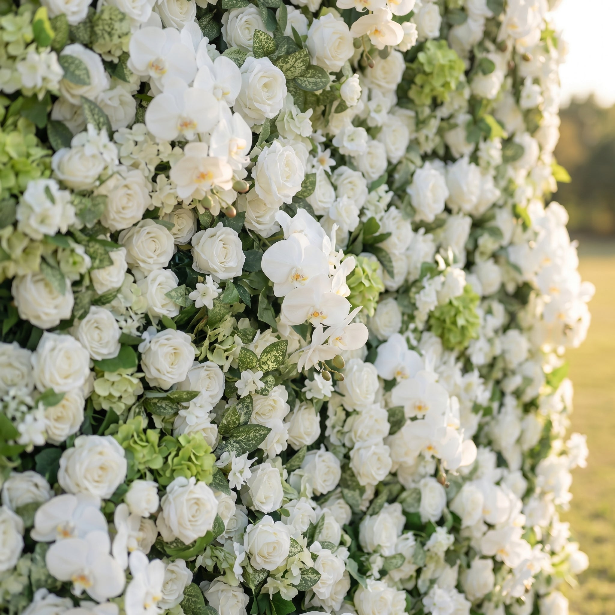 Dora 3D White Flower Wall Fabric Artificial Zip Up Curtain Flower Wall For Wedding and Events Decoration
