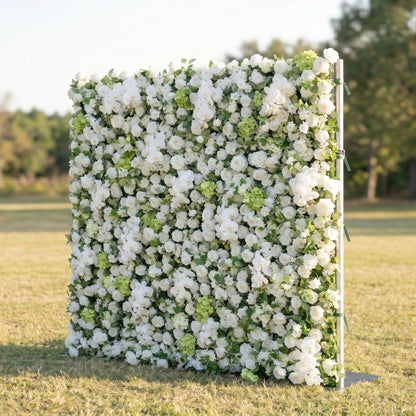Dora 3D White Flower Wall Fabric Artificial Zip Up Curtain Flower Wall For Wedding and Events Decoration