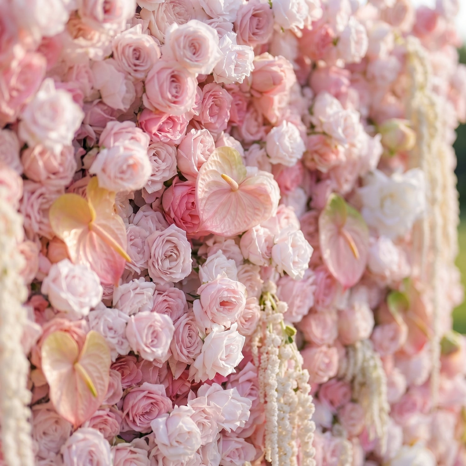 Eden 3D Pink Flower Wall &amp; Tassel Design Fabric Artificial Zip Up Curtain Flower Wall For Wedding and Events Decoration