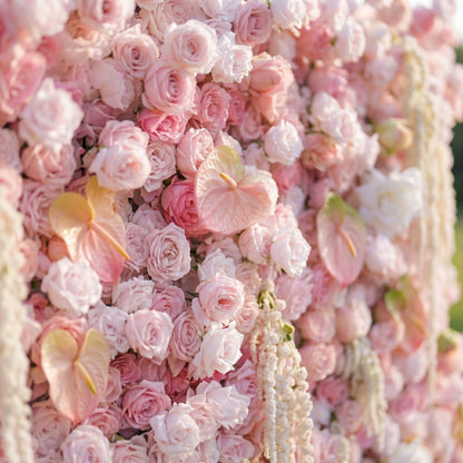Eden 3D Pink Flower Wall &amp; Tassel Design Fabric Artificial Zip Up Curtain Flower Wall For Wedding and Events Decoration
