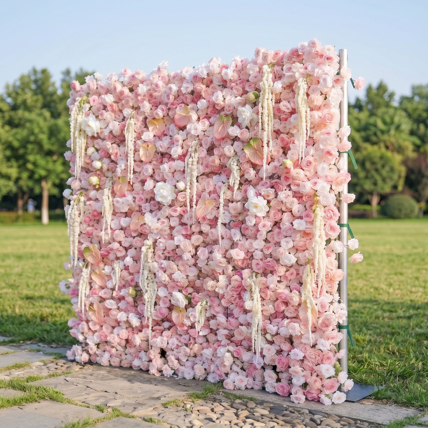Eden 3D Pink Flower Wall &amp; Tassel Design Fabric Artificial Zip Up Curtain Flower Wall For Wedding and Events Decoration