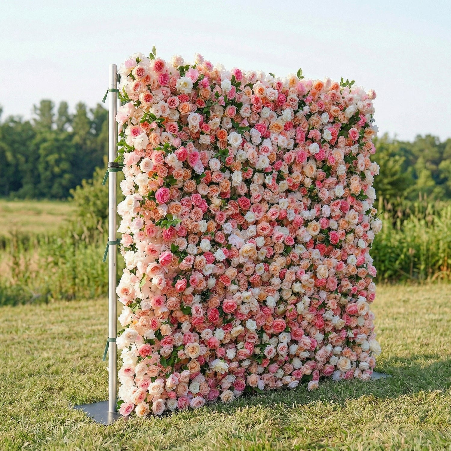 Elinia 4D Pink &amp; White Rose Flower Wall Panel – Easy Install Faux Floral Backdrop for Birthday, Graduation &amp; Event Decor