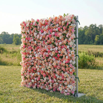 Elinia 4D Pink &amp; White Rose Flower Wall Panel – Easy Install Faux Floral Backdrop for Birthday, Graduation &amp; Event Decor