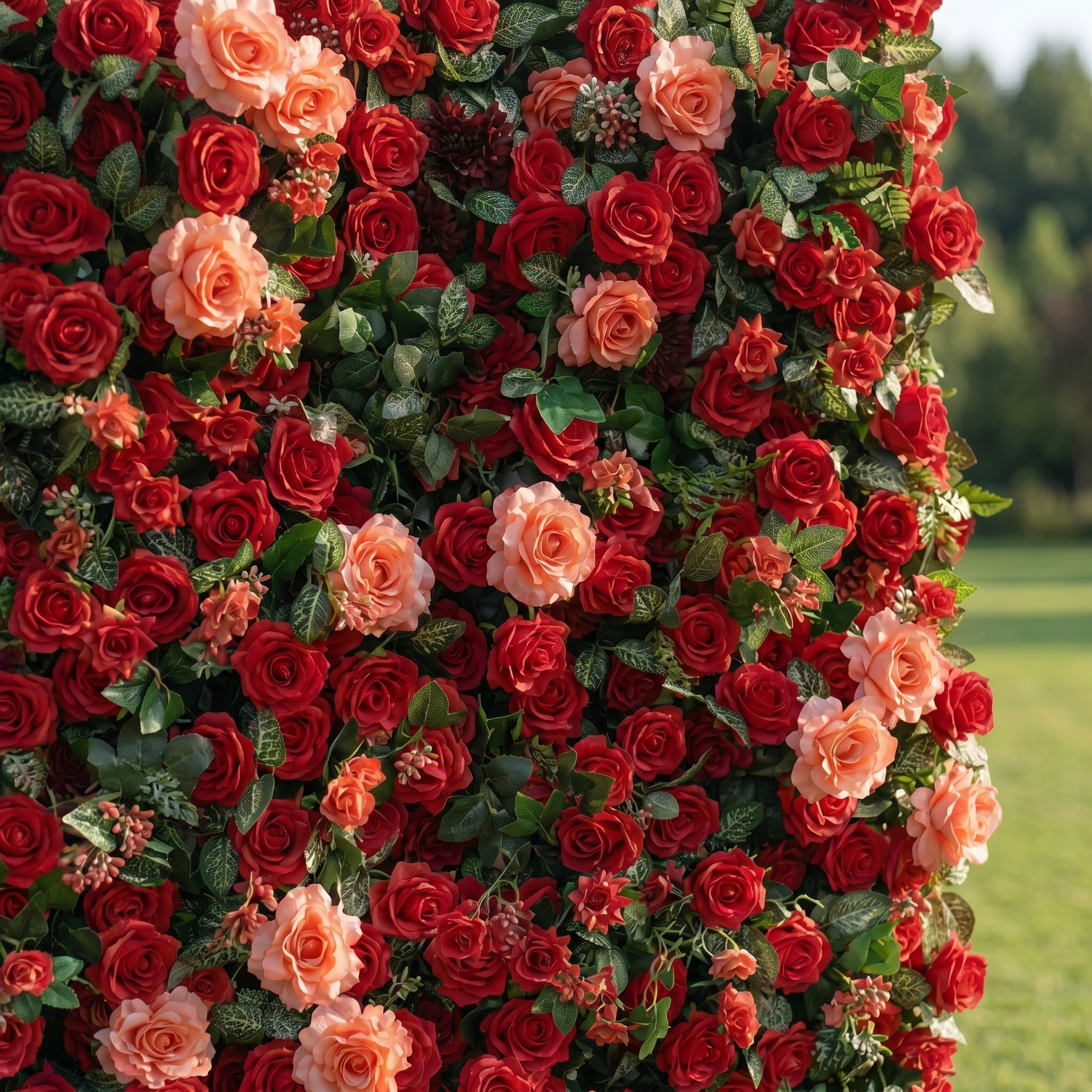 Elowenelle 3D Red Rose Flower Wall Fabric Artificial Zip Up Curtain Flower Wall For Wedding and Events Decoration