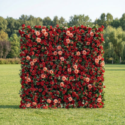 Elowenelle 3D Red Rose Flower Wall Fabric Artificial Zip Up Curtain Flower Wall For Wedding and Events Decoration