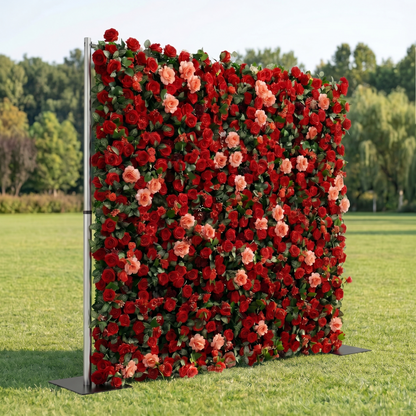 Elowenelle 3D Red Rose Flower Wall Fabric Artificial Zip Up Curtain Flower Wall For Wedding and Events Decoration
