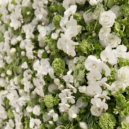 Blush Luxury 4D White &amp; Green Silk Floral Wall Roll-Up Backdrop for Edgy Romantic Weddings