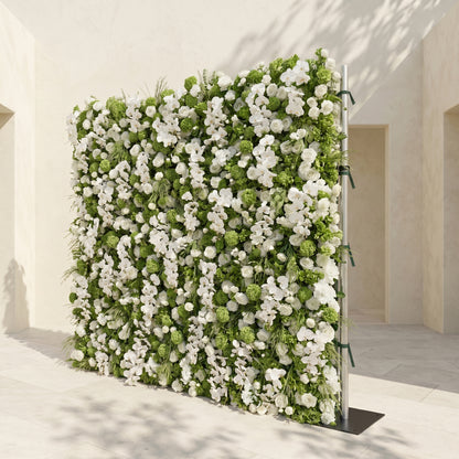Blush Luxury 4D White &amp; Green Silk Floral Wall Roll-Up Backdrop for Edgy Romantic Weddings