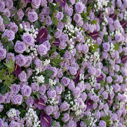 Evoren 3D Purple Rose Flower Wall Fabric Artificial Zip Up Curtain Flower Wall For Wedding and Events Decoration