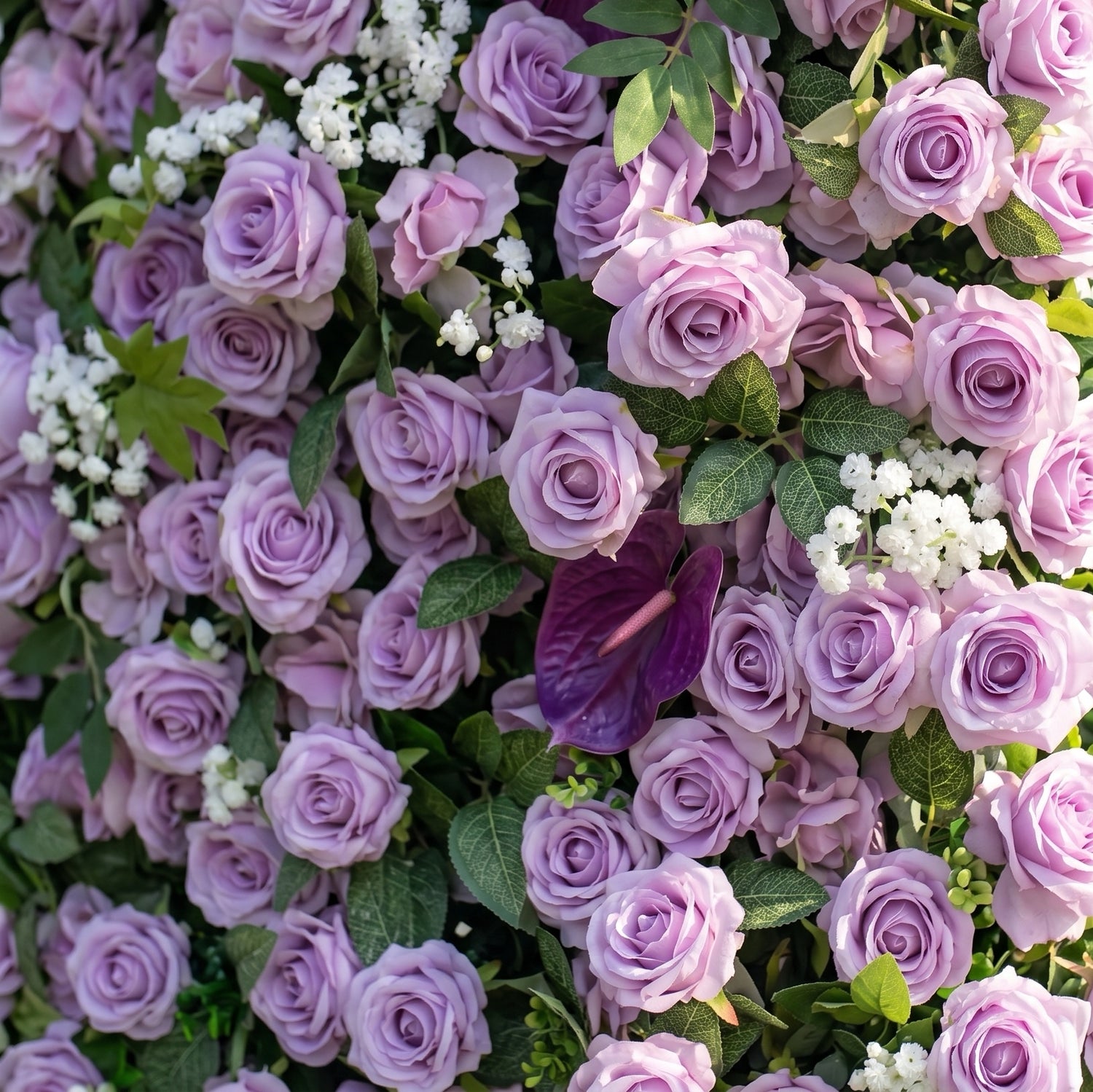 Evoren 3D Purple Rose Flower Wall Fabric Artificial Zip Up Curtain Flower Wall For Wedding and Events Decoration