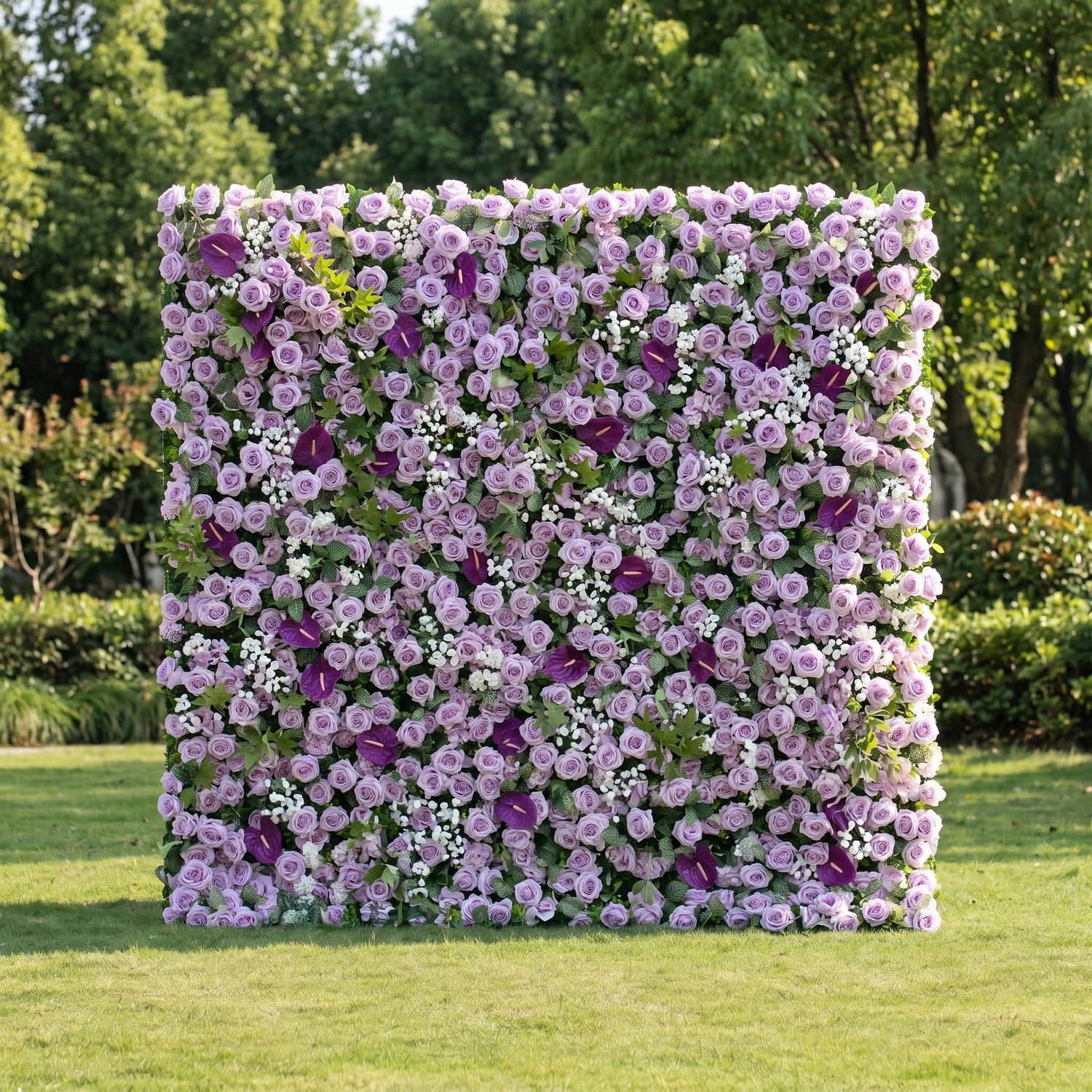 Evoren 3D Purple Rose Flower Wall Fabric Artificial Zip Up Curtain Flower Wall For Wedding and Events Decoration