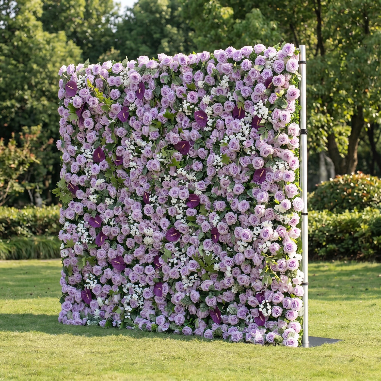 Evoren 3D Purple Rose Flower Wall Fabric Artificial Zip Up Curtain Flower Wall For Wedding and Events Decoration