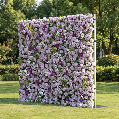 Evoren 3D Purple Rose Flower Wall Fabric Artificial Zip Up Curtain Flower Wall For Wedding and Events Decoration