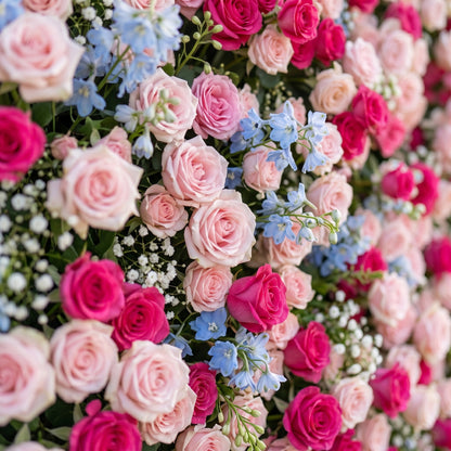 Fawn 3D Pink &amp; Red Flower Wall Fabric Artificial Zip Up Curtain Flower Wall For Wedding and Events Decoration