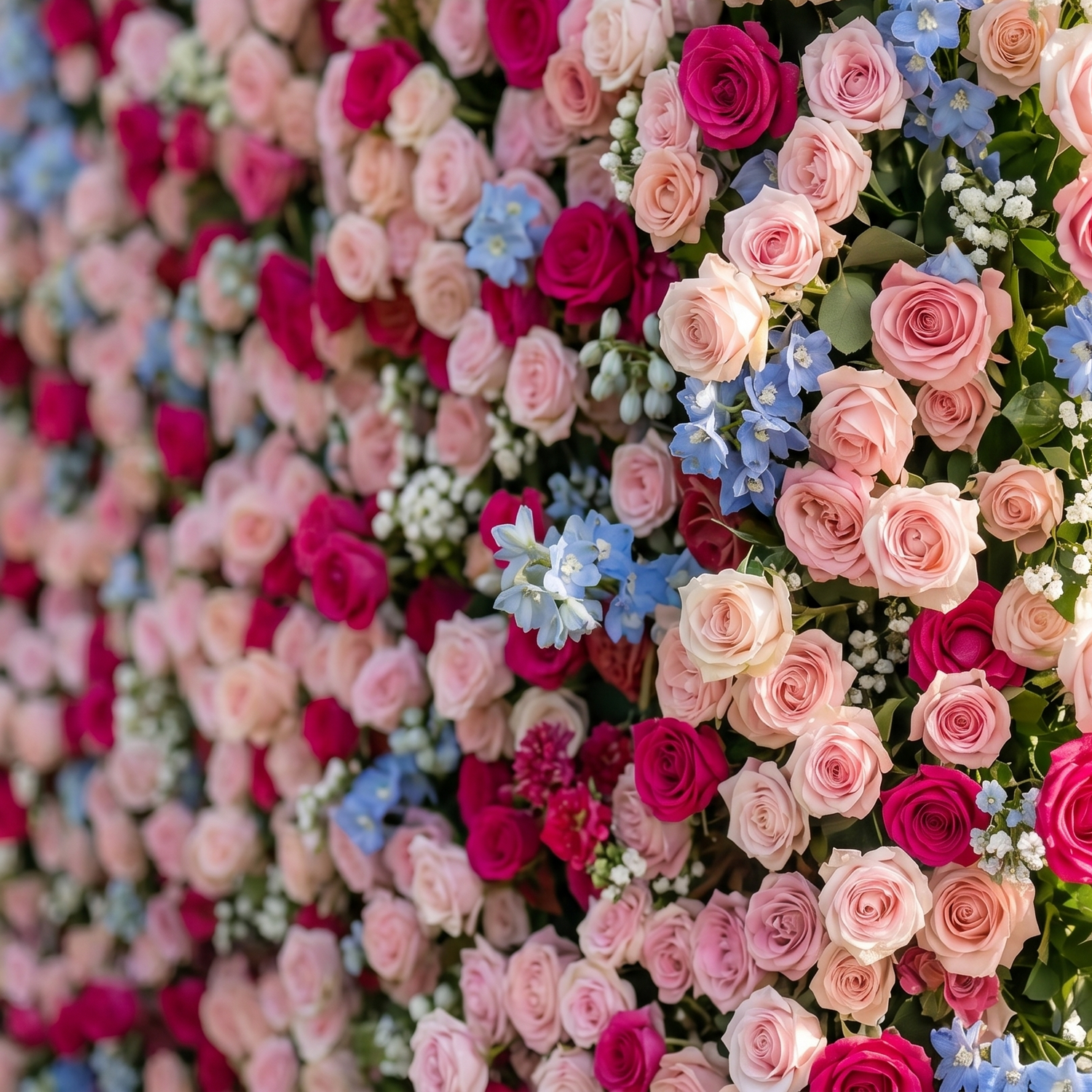 Fawn 3D Pink &amp; Red Flower Wall Fabric Artificial Zip Up Curtain Flower Wall For Wedding and Events Decoration