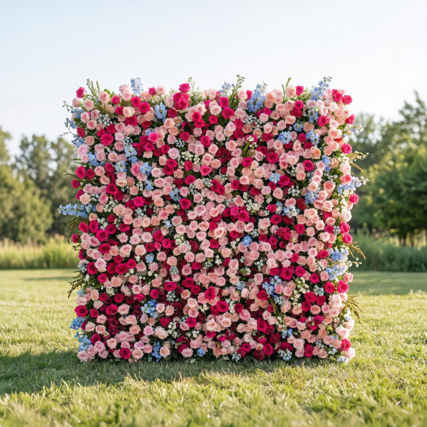 Fawn 3D Pink &amp; Red Flower Wall Fabric Artificial Zip Up Curtain Flower Wall For Wedding and Events Decoration