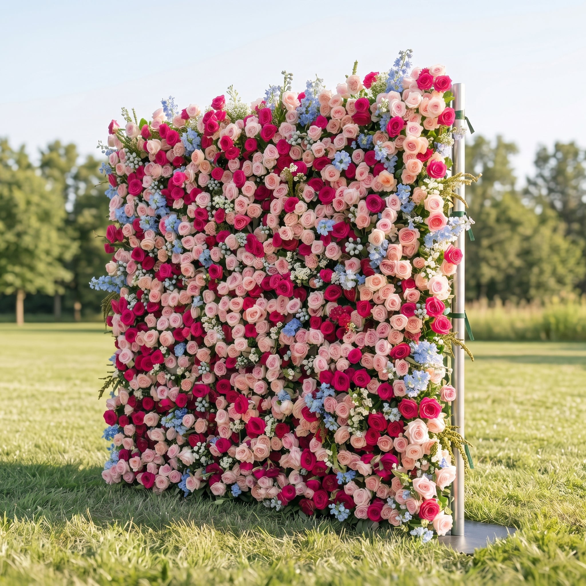 Fawn 3D Pink &amp; Red Flower Wall Fabric Artificial Zip Up Curtain Flower Wall For Wedding and Events Decoration