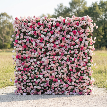 Fern 3D Pink Flower Wall Fabric Artificial Zip Up Curtain Flower Wall For Wedding and Events Decoration