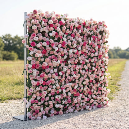 Fern 3D Pink Flower Wall Fabric Artificial Zip Up Curtain Flower Wall For Wedding and Events Decoration