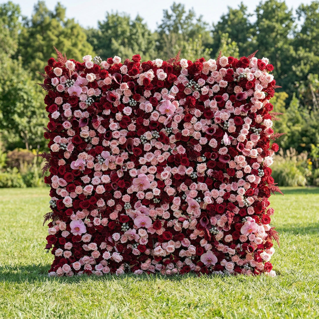 Finela 4D Pink &amp; Red  Rose Flower Wall Panel – Easy Install Faux Floral Backdrop for Birthday, Graduation &amp; Event Decor