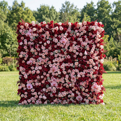 Finela 4D Pink &amp; Red  Rose Flower Wall Panel – Easy Install Faux Floral Backdrop for Birthday, Graduation &amp; Event Decor