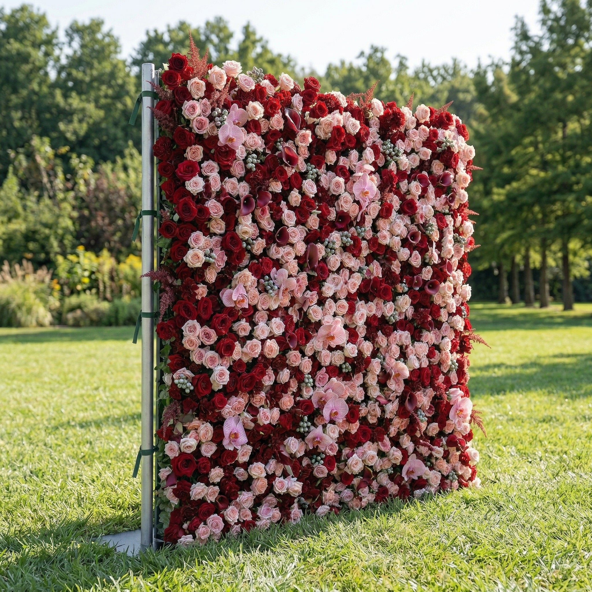 Finela 4D Pink &amp; Red  Rose Flower Wall Panel – Easy Install Faux Floral Backdrop for Birthday, Graduation &amp; Event Decor