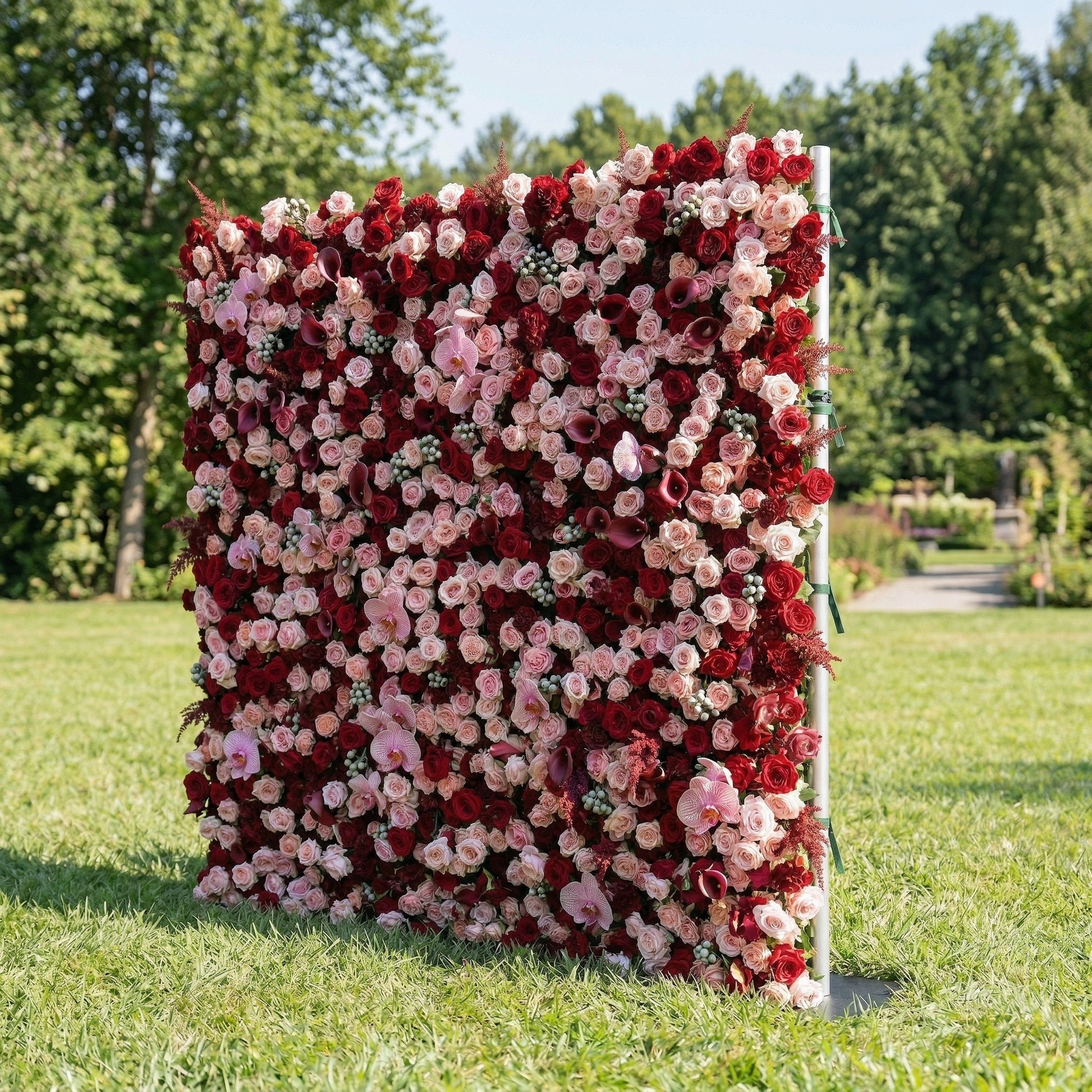 Finela 4D Pink &amp; Red  Rose Flower Wall Panel – Easy Install Faux Floral Backdrop for Birthday, Graduation &amp; Event Decor