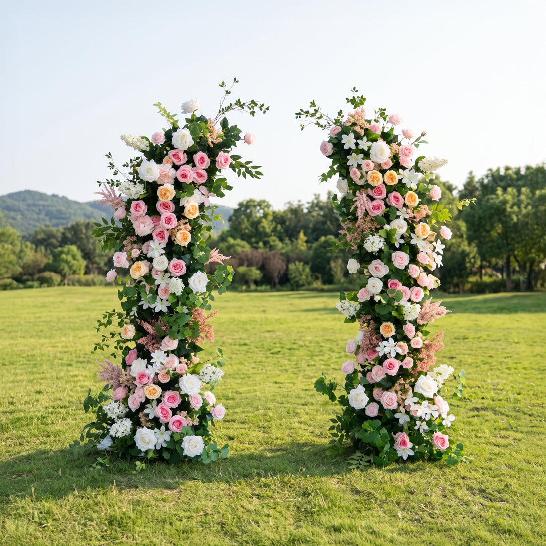 Tansy Pink &amp; White Artificial Flower Wedding Arch KT Board Decor Floral Arrangement